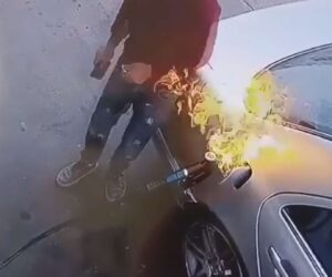 Moment Man Sets Petrol Pump And Car On Fire By Playing With Lighter